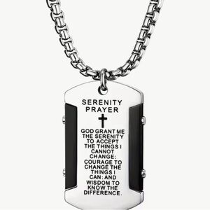 Silver Serenity Prayer Dog Tag Necklace